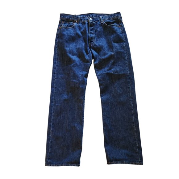 Levis 501 Jeans Button Fly Blue Medium Wash Denim Straight Leg‎ Mens 35x30 - Picture 1 of 13